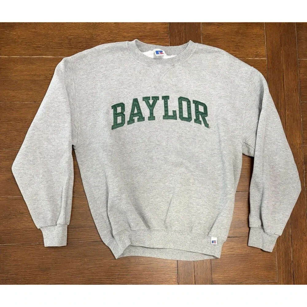 Vintage 90s Baylor Bears Russell Athletic Men’s Size M Grey Crewneck Sweater